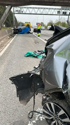 One car was left upside down as a result of the crash. Photo: @CMPG