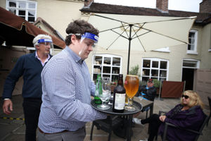 Face shields and table service at the White Hart Pub in Ironbridge