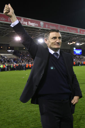 Tony Mowbray after West Brom secured promotion to the Premier League in 2008.