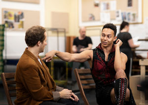 Joel Harper-Jackson (Charlie) and Callum Francis (Lola) in rehearsal for Kinky Boots UK Tour. Photo by: Helen Maybanks