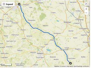 Map of walk planned for 21st August 