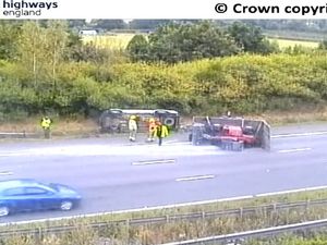 Supporting image for story: Overturned van and trailer causes long delays on motorway