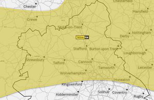 A Met Office map showing the latest weather warning over the West Midlands