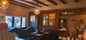 The interior is a mixture of modern and contemporary
