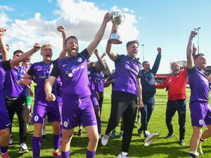 AFC Telford United celebrate promotion to the National League North. Picture: Kieren Griffin.