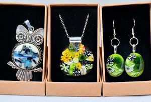 Glass jewellery designed and created by Lesley