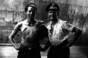 Ivan with a fellow apprentice Rogers on the quay in Santos, Brazil, in 1940
