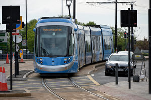 At St George's in Wolverhampton, as the trams make a triumphant return after being suspended.