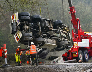 The operation to lift the lorry from the canal