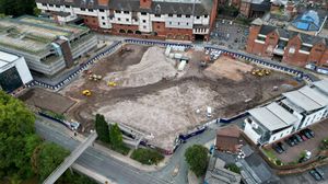 Aerial pictures over the Smithfield Riverside development, Shrewsbury.