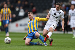 Josh Vela of Shrewsbury Town and Conor Coventry of Milton Keynes Dons (AMA)