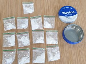 A number of cocaine bags were found in a Vaseline tin. 