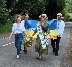 With their Ukraine themed costumes, the pedestrian fancy dress winners were Hermione, Eugene and family