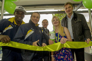 Jermaine Grandison, Town manager Micky Mellon, Mayor Miles Kenny, Barnardo's manager Gayle McKeon and MP Daniel Kawczynski