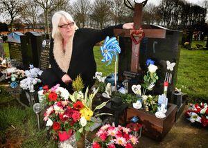 Adam's mother Mandy Ruston at her son's grave