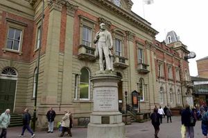 The famous statue of Sir Rowland Hill outside Kidderminster Town Hall.