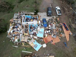 Destruction from a severe storm is seen in Wayne County, Missouri