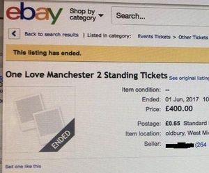 Supporting image for story: Touts attempt to sell One Love Manchester tickets on Ebay