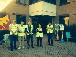 The picket line at HMRC Telford today. Photo: @PCSRCTelford