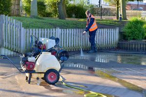 Workmen have been clearing up the playground