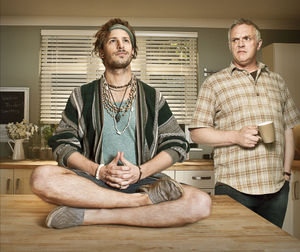 Andy Samberg as Cuckoo and Greg Davies as Ken in season one of Cuckoo