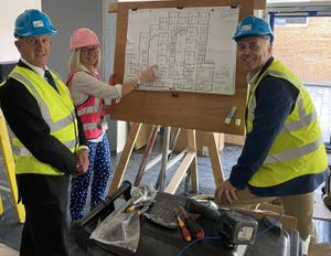 (l-r) Dudley cabinet member for finance Cllr Steve Clark, Pens Meadow headteacher Marie Hunter and Cllr Wayne Little looking at plans at Pens Meadow School. Picture Dudley MBC free for LDRS use