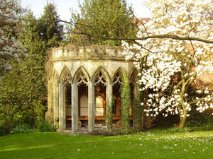Keith salvaged the dining room bay window from Tettenhall Wood House and made it a folly in his garden.