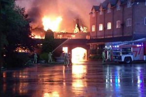 Firefighters tackle the blaze