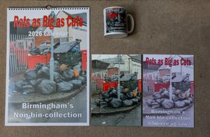 His calendar called "Rats The Size of Cats" costs £12.99 and is being sold alongside other bizarre merchandise such as "I've survived Birmingham's non bin collection" themed mugs and jigsaws.