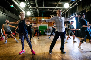 Debbie McGee, Ian Adams and ensemble. Photo by Graeme Braidwood