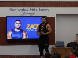 Supporting image for story: Gladiators TV star shares positivity and wellbeing message with primary pupils