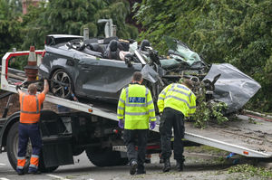 The damaged convertible Audi ended up in a hedge in the crash on Cannock Road. Photo: SnapperSK