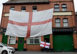 The giant flag at the Rock and Fountain