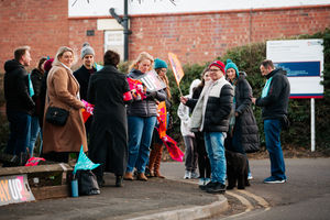 Members of the NEU on the picket line at Bridgnorth Endowed School