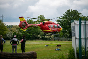 The air ambulance leaving Perry Park. Photo: Ryan Underwood.