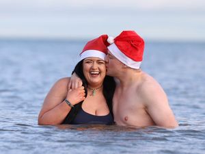 Supporting image for story: Couple who met at Helen’s Bay charity swim return for another festive dip