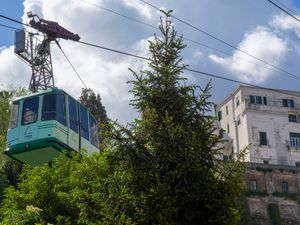 A view of the Monte Faito cable car in Castellammare di Stabia near Naples