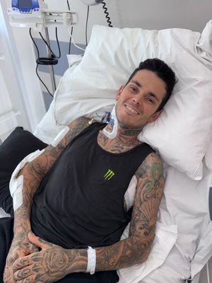 Former Wolves Speedway racer Tai Woffinden posted a selfie and health update on social media following his serious crash in Poland, which left him in an induced coma. Pic: Tai Woffinden/X