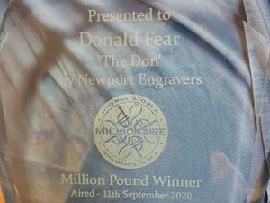 Supporting image for story: Telford's Millionaire winner Don given unique trophy to celebrate his quiz win