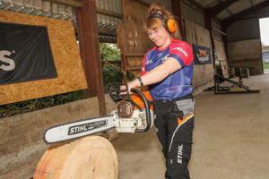 Lumberjill Rachel Ferrington in Herefordshire.