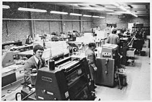 Craneprint, Dale Street, Bilston, 1979. The photograph shows inside the print shop.