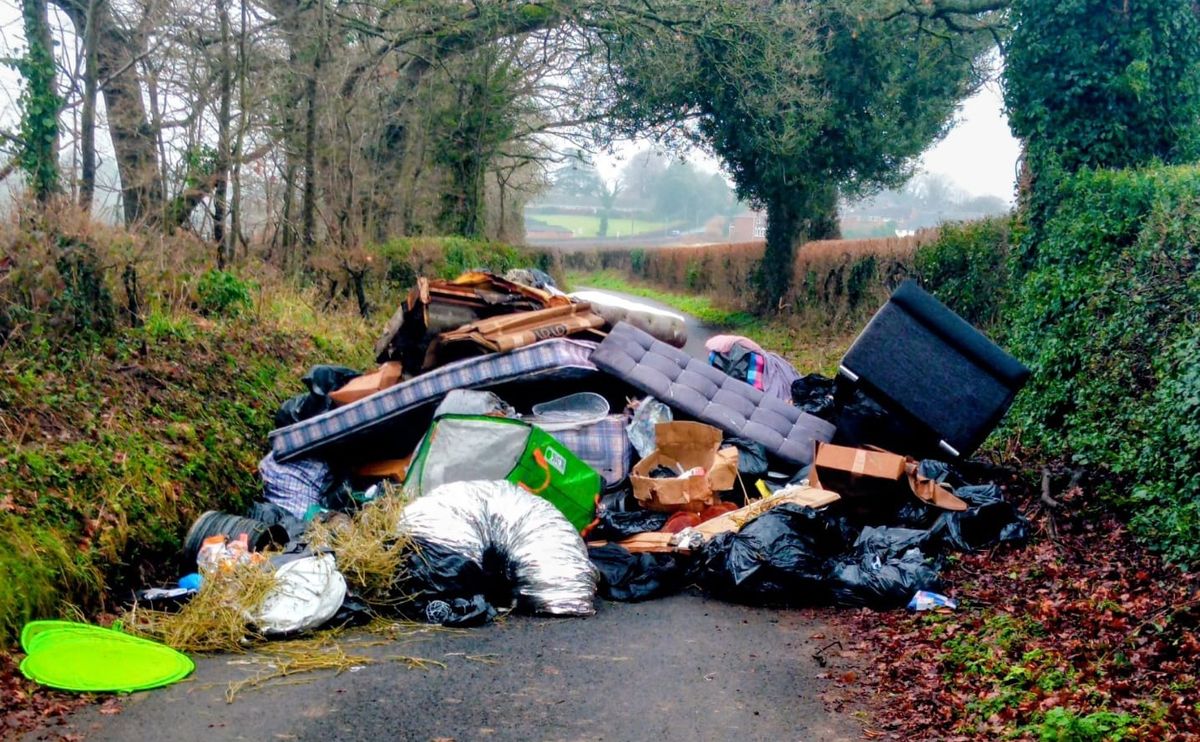 We will seek prosecution for fly tippers council warns after huge pile of rubbish blocks Staffordshire country lane