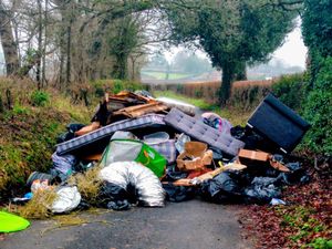 Supporting image for story: 'We will seek prosecution for fly tippers' council warns after huge pile of rubbish blocks Staffordshire country lane