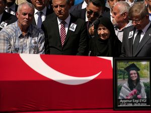 Supporting image for story: American woman who was killed by Israeli forces is buried in Turkey