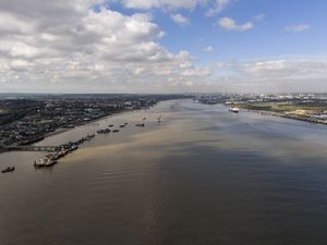 A view of the River Thames from Gravesend looking west towards London, at the location of the proposed Lower Thames Crossing