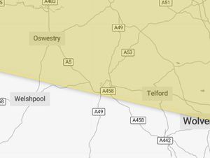 The affected parts of Shropshire in yellow. Image: Met Office