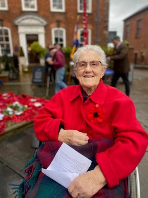 Mary Roberts, Churchill House resident, marks Remembrance Day