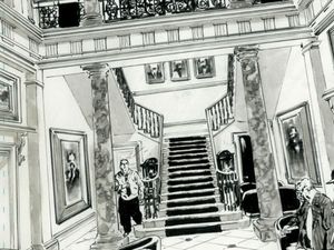 The grand staircase at Netley Hall outside Shrewsbury is the scene of a dreadful murder. 