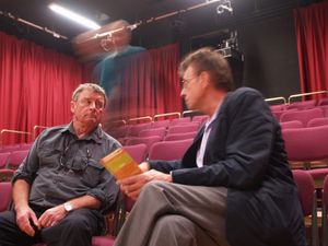 Peter Phillips discussing the SpArC Theatre programme with committee member Richard Whately in 2013