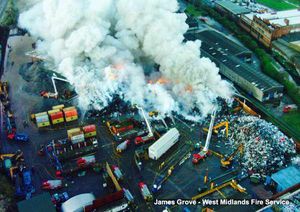 Firefighters tackle the blaze, picture: James Grove, West Midlands Fire Service